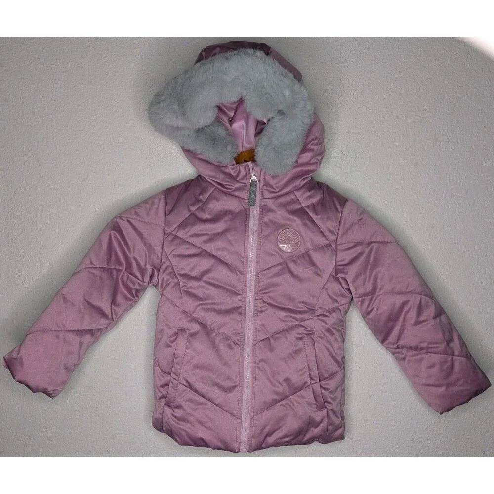 Gerry Jacket Girls 4 Pink Puffer Winter Coat Full Zip Faux Fur Hooded (000)